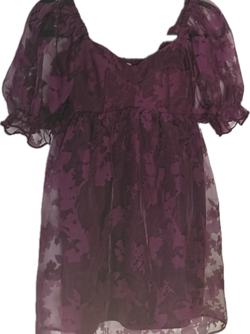 Girls' Purple Floral Puff-Sleeve Dress